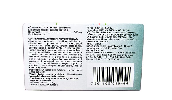 Novalgina 500 mg * 10 tabl. OPELLA HEALTHCARE