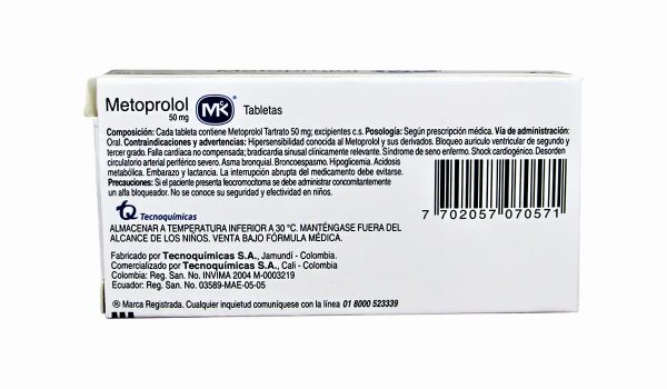 Metoprolol MK 50 mg * 30 tabl. TECNOQUIMICAS