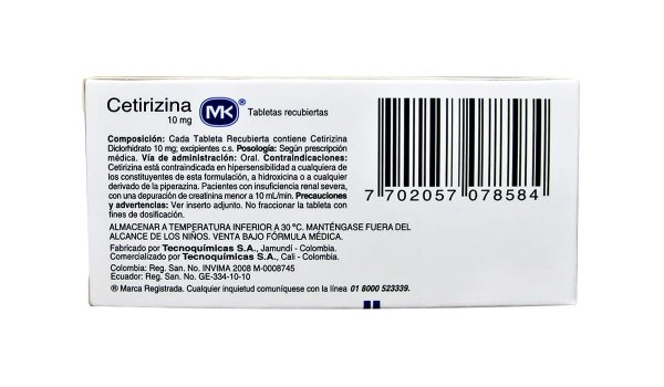 Cetirizina MK 10 mg * 10 tabl. TECNOQUIMICAS