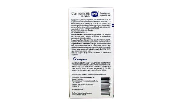 Claritromicina MK 250 mg/5 mL gránulos suspen. * 50 mL. TECNOQUIMICAS