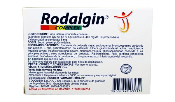 Rodalgin Complex * 20 tabl. recub. BIOCHEM FARMACEUTICA
