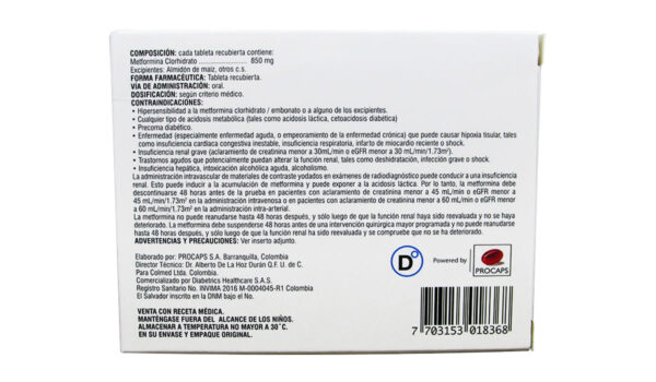 Metformina 850 mg * 30 tabl. DIABETRICS DIABETRICS